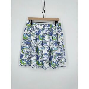 ModCloth Skirt Womens Large Blue Green Shark Fish Pockets Cotton Novelty